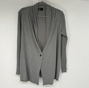 Fenini Cardigan Sweater Womens M Gray Ribbed Knit Long Sleeve Shawl Collar Cozy